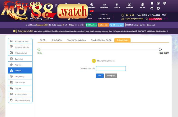 Hướng dẫn gửi và rút tiền Mu88VN